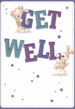 With every detail tailored for heartfelt encouragement, this playful get well card captures a sense of optimism as vibrant as Soho's renowned flower stalls. The scene springs alive with two cheerful characters - a teddy bear and a puppy - nestled among bold, lively letters spelling 'Get Well.' Their smiling faces and plush textures, rendered in soft strokes, invite an instant sense of reassurance, much like a familiar spot in Soho Square. Against a creamy background, the indigo and teal text pops vividly, infusing the card with gentle energy and hope. Above, a scatter of shimmering blue and purple stars lends a touch of magic, echoing the creative buzz of nearby Carnaby Street. The whole composition, reminiscent of a carefully selected bouquet from Soho Florist, is designed to brighten the heart: an ideal companion to flowers for anyone healing in the heart of the city.